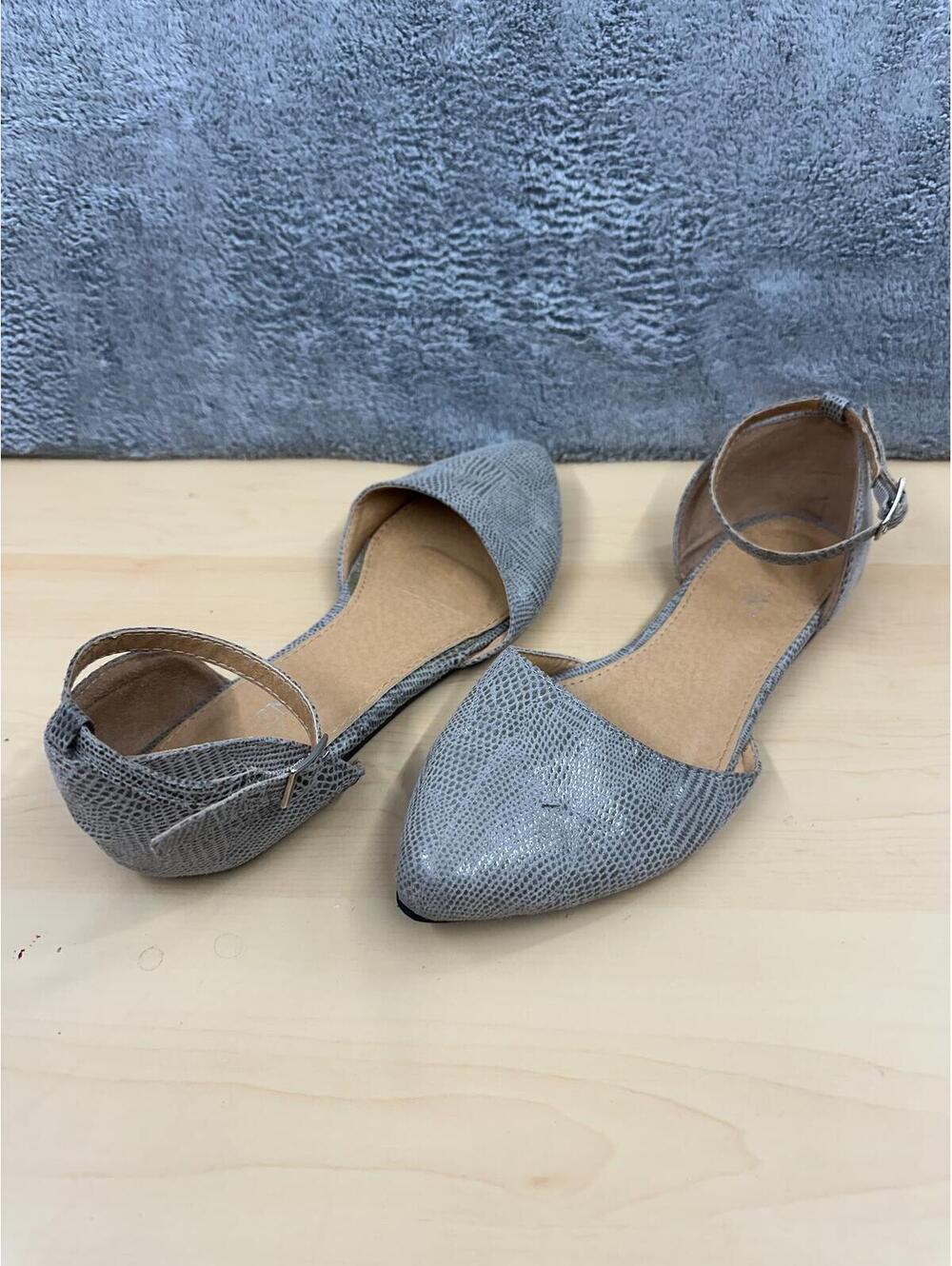 Gray Ankle Strap Flats Contemporary Casual Business Office Shoes